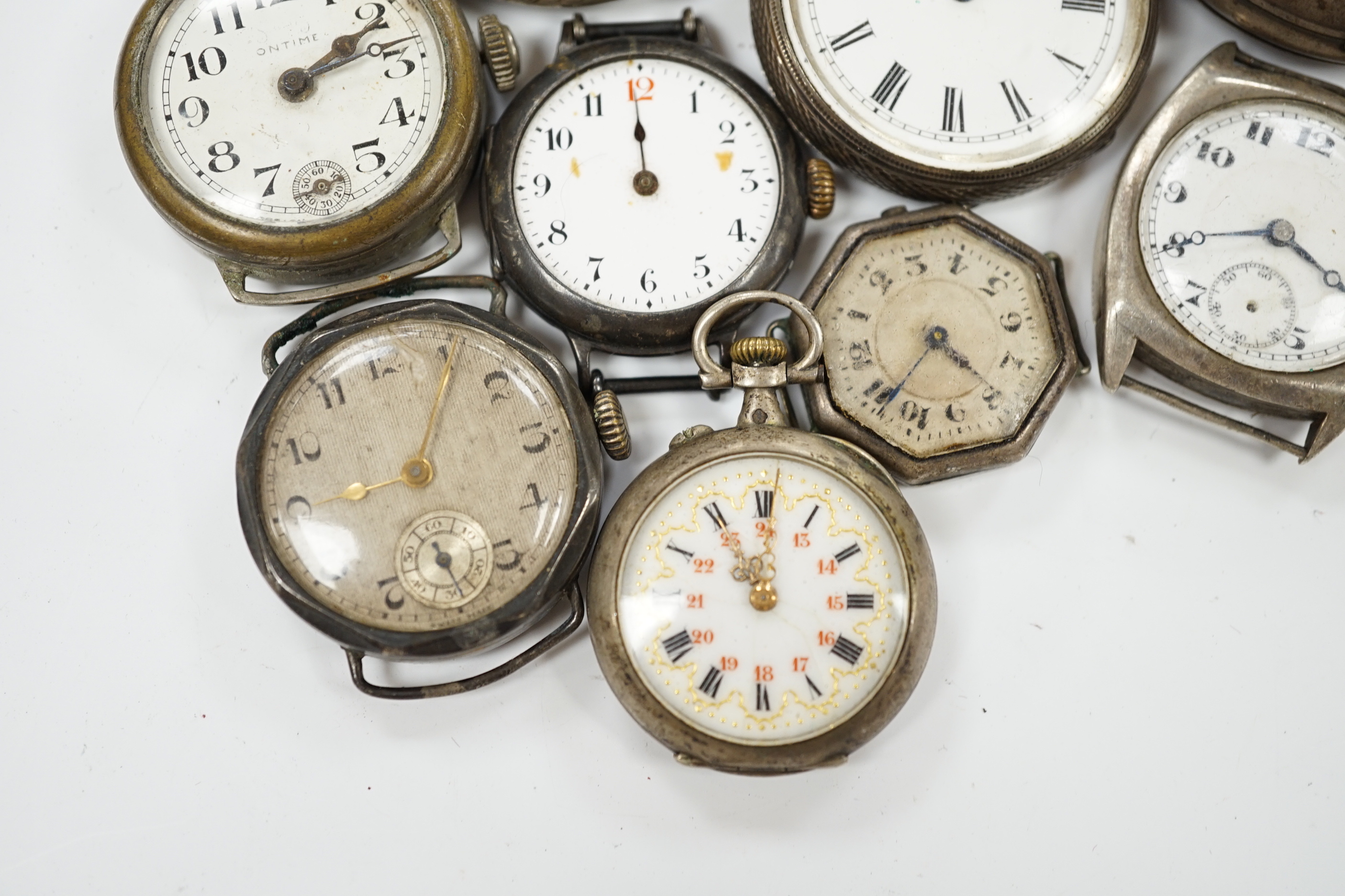 Nine assorted mainly silver fob or wrist watches including Ontime.